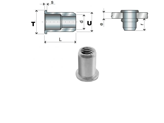 Inserti cilindrici aperti in acciaio per applicazione su lamiera